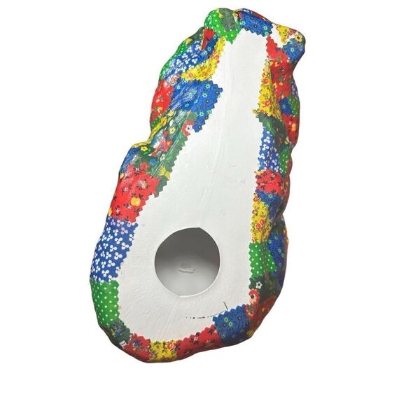 Vintage Rainbow Plaid Ceramic Calico Cat Statue Door Stop Decoupage Figurine Pat - Picture 2 of 7